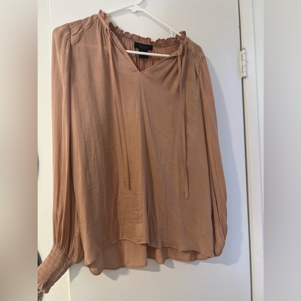 Women’s Blush Pink Long Sleeve Tie Neck Blouse Size M